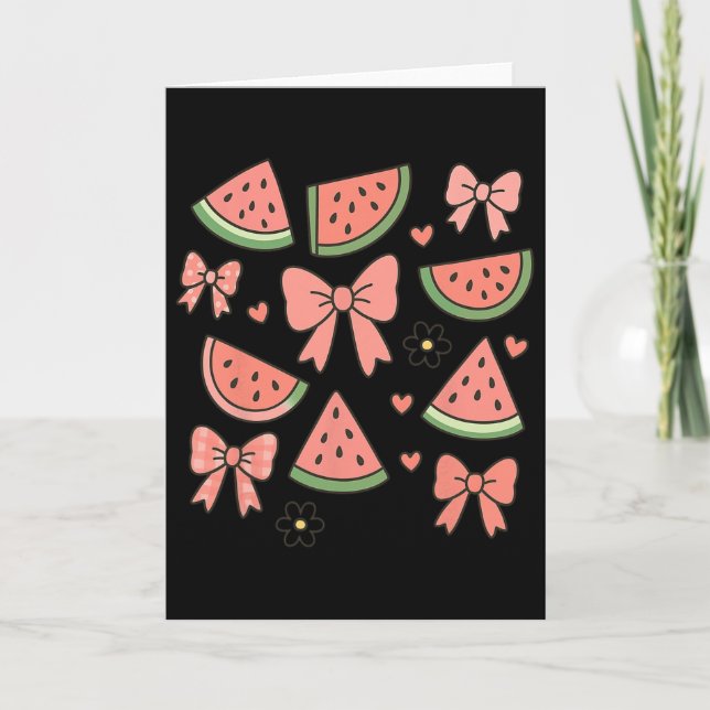 Retro sommar vibbar Coquette Bow Watermelon sommar Kort (Framsida)
