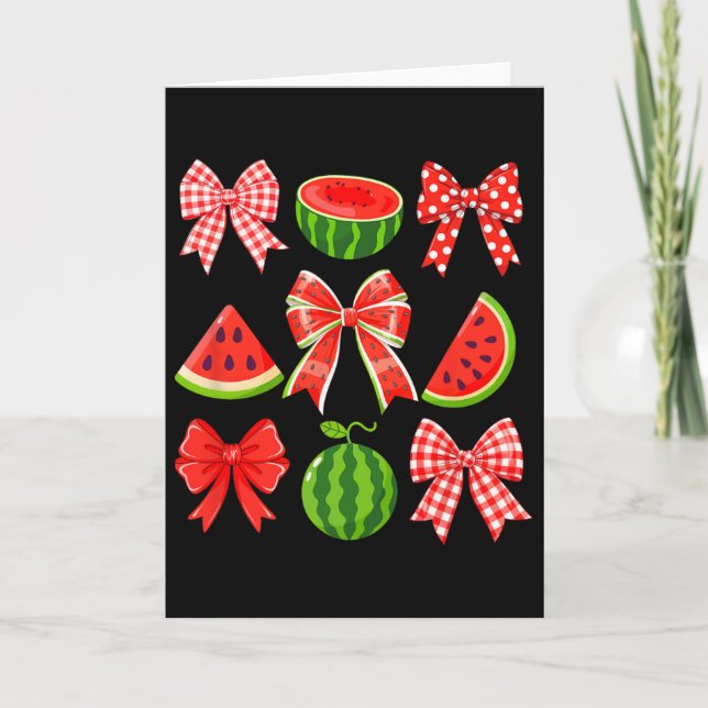 Retro sommar vibbar Coquette Bow Watermelon sommar Kort (Framsida)