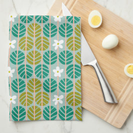 Retro Sommargrönt och rosa blommigt strimlad Kökshandduk