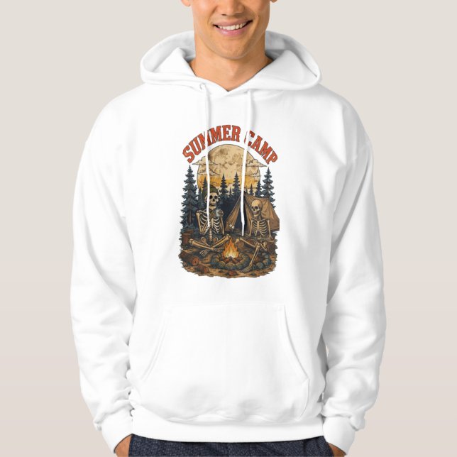 Retro sommarläger skelett bål design hoodie (Framsida)