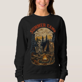 Retro sommarläger skelett bål design t shirt