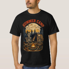 Retro sommarläger skelett bål design t shirt
