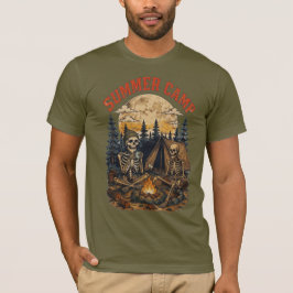 Retro sommarläger skelett bål design t shirt