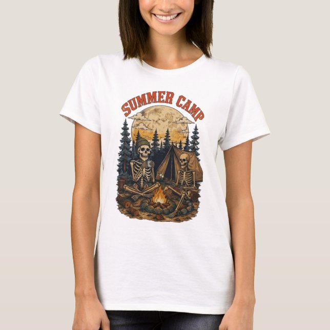 Retro sommarläger Skelett lägereld Design T Shirt (Framsida)