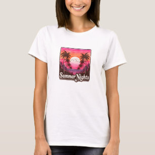 Retro sommarnätter tropisk strand i handflatan t shirt