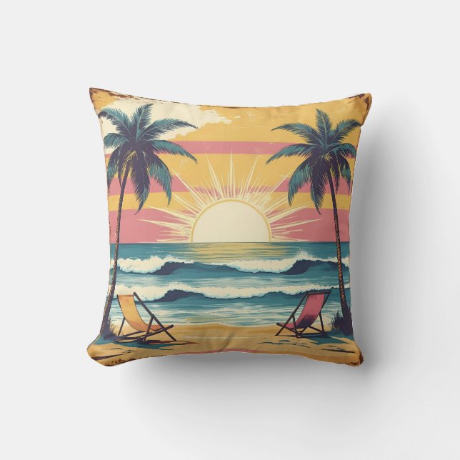 Retro sommarstrand grafik kudde (Framsida)