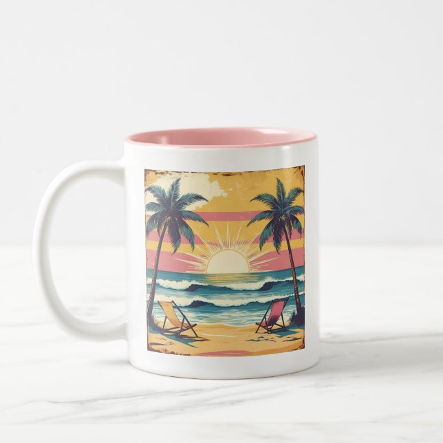 Retro sommarstrand grafik  Två-Tonad mugg (Vänster)