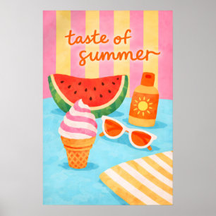 Retro sommarstrand matposter, tropisk kust poster
