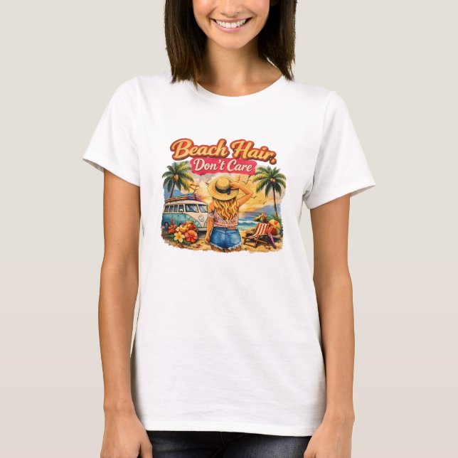 Retro sommarstrandstämning - Strandhår, ingen oro  T Shirt (Framsida)