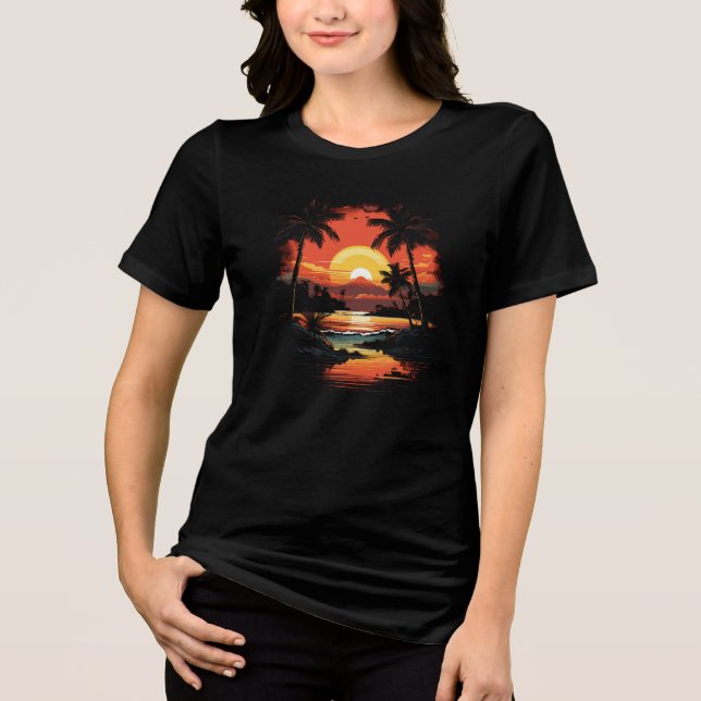 Retro sommartid i tropiska handflatan t shirt (Framsida)