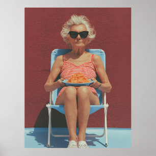 Retro sommarvibbar – Stilig äldre kvinna porträtt Poster