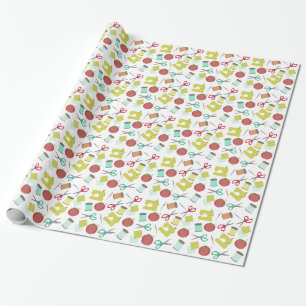 Retro sömnadtemamönster som slår in papper presentpapper