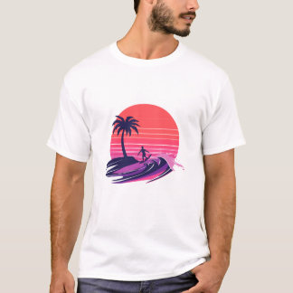 Retro-Sonnenuntergang Surfer Auf Der Welle T Shirt