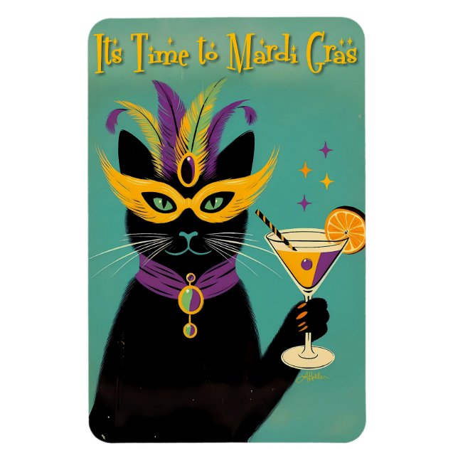 Retro Sophisticats Its Time to Mardi Gras Martini Magnet (Vertikal)