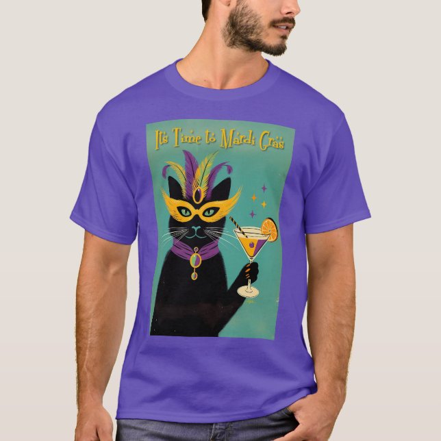 Retro Sophisticats Its Time to Mardi Gras Martini T Shirt (Framsida)