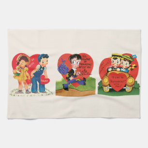 Retro Söt Alla Hjärtans Dag, 50-tals Kitsch Cof Kökshandduk