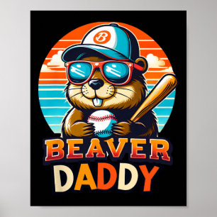 Retro söt bäver pappa Bysebyll Vintage Djur Sp Poster