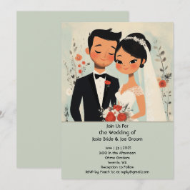 Retro söt bröllopsinbjudan till asiatiska kärlek inbjudningar