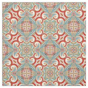 Retro Söt Chic Red Teal Blommigt Mosaic Mönster Tyg