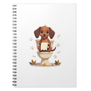 Retro Söt Dachshund på Toalett Tecknad Badrum  Anteckningsbok