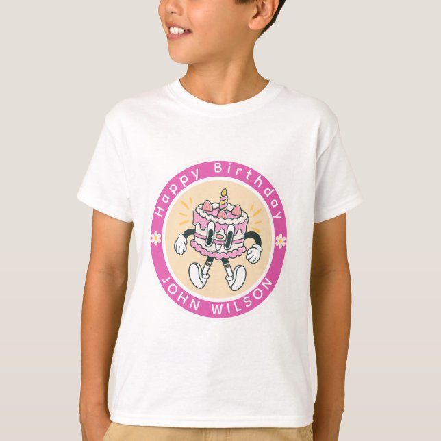 Retro Söt Dansande Födelsedagstårta T Shirt (Framsida)