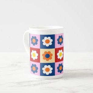 Retro Söt färgglad Blommönster Benporslin Mugg