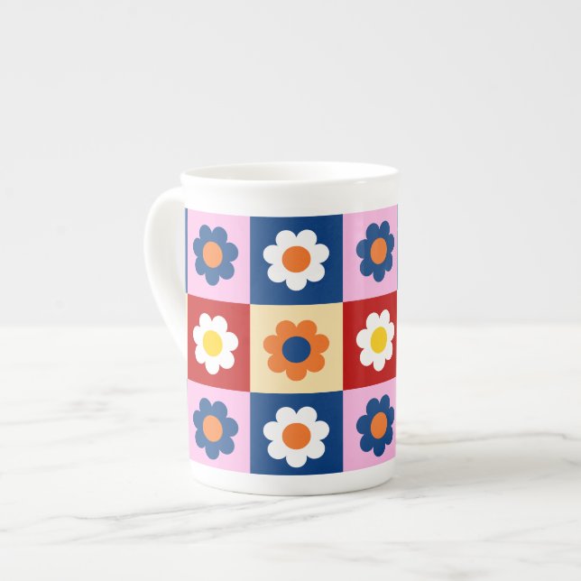 Retro Söt färgglad Blommönster  Benporslin Mugg (Framsida vänster)