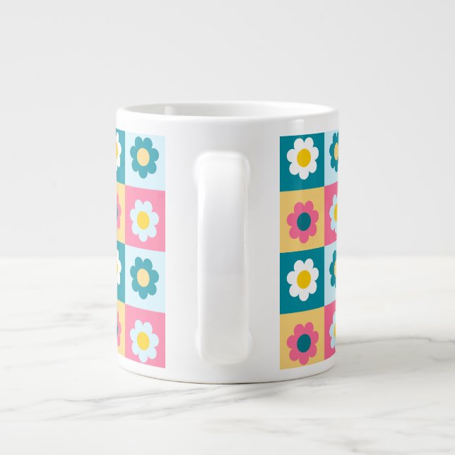 Retro Söt färgglad Pastell Blommor Mönster  Jumbo Mugg (Baksidan)