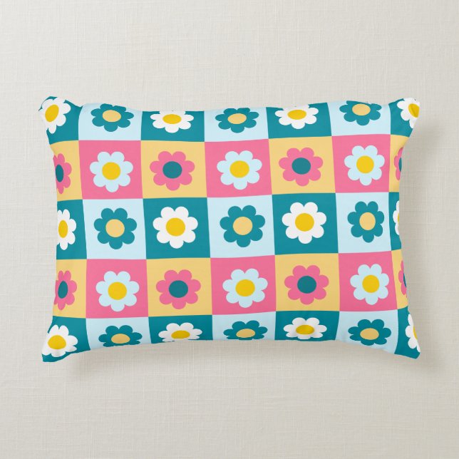 Retro Söt färgglad Pastell Blommor Mönster  Prydnadskudde (Framsidan)