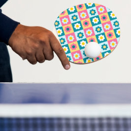 Retro Söt färgglad Pastell Flerfärgad Blommig Möns Pingisracket