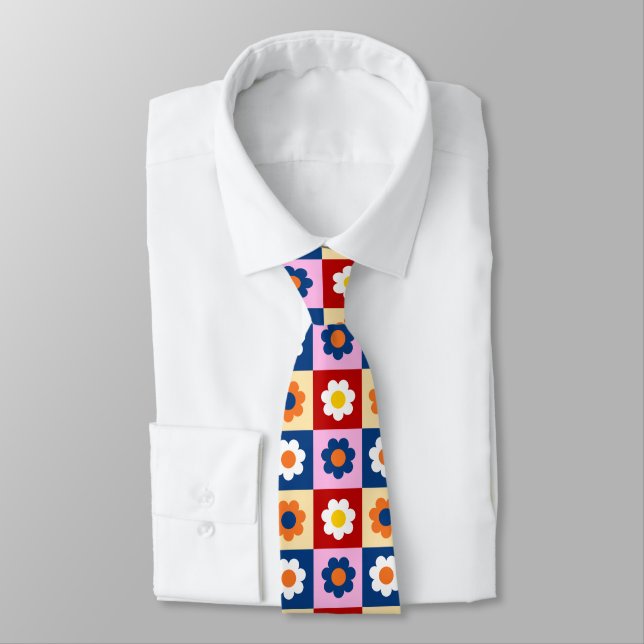 Retro Söt färgrik Pastell Blommor Mönster  Slips (Bunden)