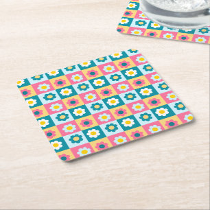 Retro Söt färgrik Pastell Blommor Mönster Underlägg Papper Kvadrat