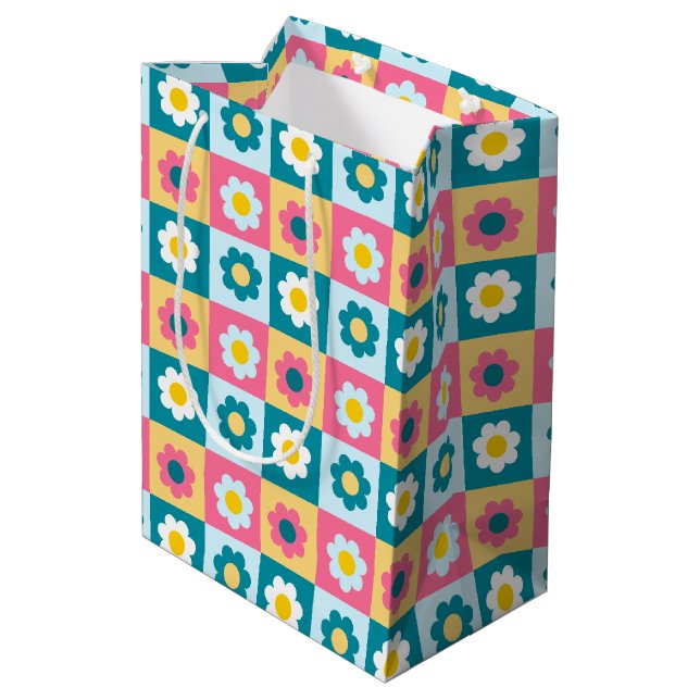 Retro Söt färgrik Pastell Flerfärgad Blommig Mönst (Baksidan Vinklad)