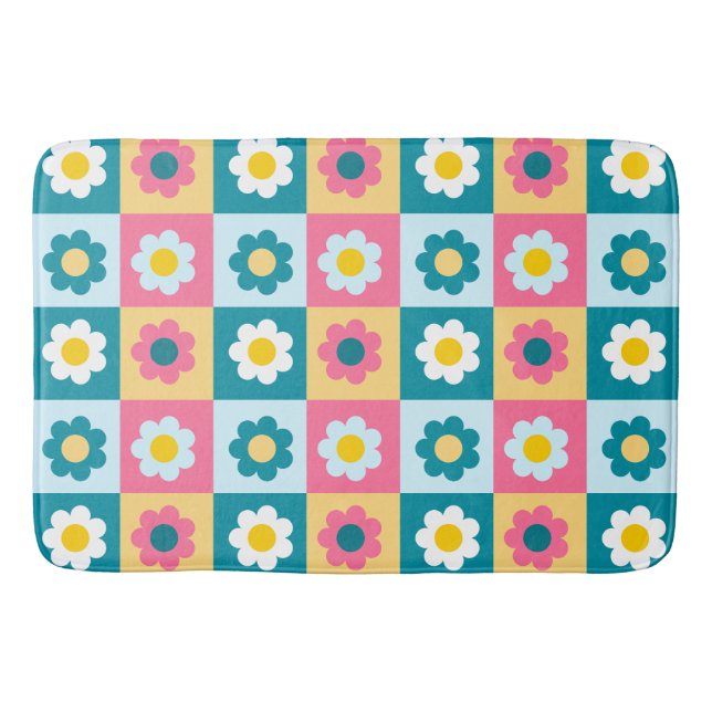 Retro Söt färgrik Pastell Flerfärgad Blommig Mönst Badrumsmatta (Framsidan)