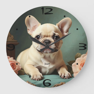 Retro Söt Fransk Bulldog Porträtt Valp Hund Stor Klocka