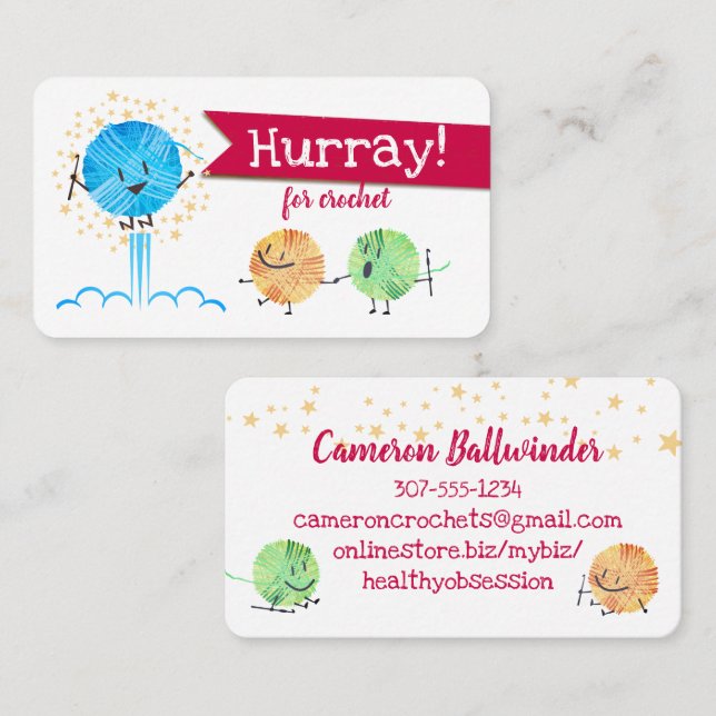 Retro, söt, hoppande, mantelgarn, kroketen krok visitkort (Fram/baksida)