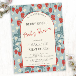 Retro Söt Jordgubbs Baby Shower Inbjudan
