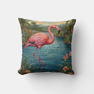 Retro Söt rosa flamingo tropiska paradise Kudde