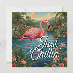 Retro söt rosa flamingo tropiskt paradis