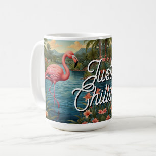 Retro söt rosa flamingo tropiskt paradis   kaffemugg