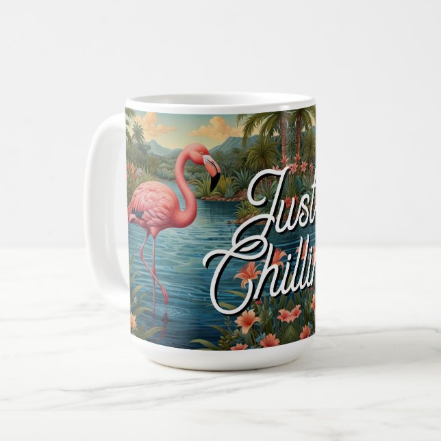 Retro söt rosa flamingo tropiskt paradis   kaffemugg (Framsida vänster)