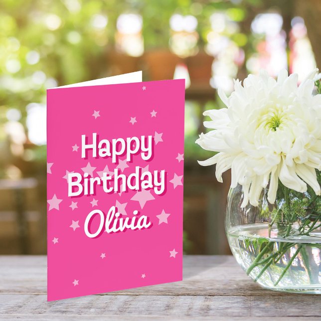 Retro Söt Rosa Stars födelsedagshälsningskort Tack Kort (Skapare uppladdad)