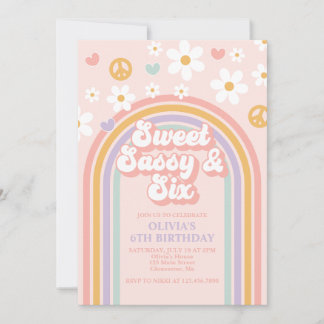 Retro Söt Sassy Sex Färgglad 6-årsfest Inbjudningar