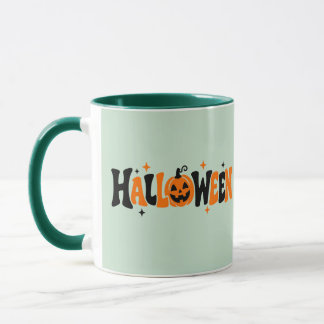 Retro Söt Skräckinjagande Halloween Pumpa Typograf Mugg