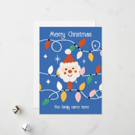 Retro Söt Tomte med Änglaljus Blå Julkort