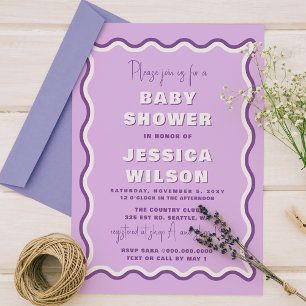 Retro Söt Vågig Lila Flick Babyshower Inbjudningar