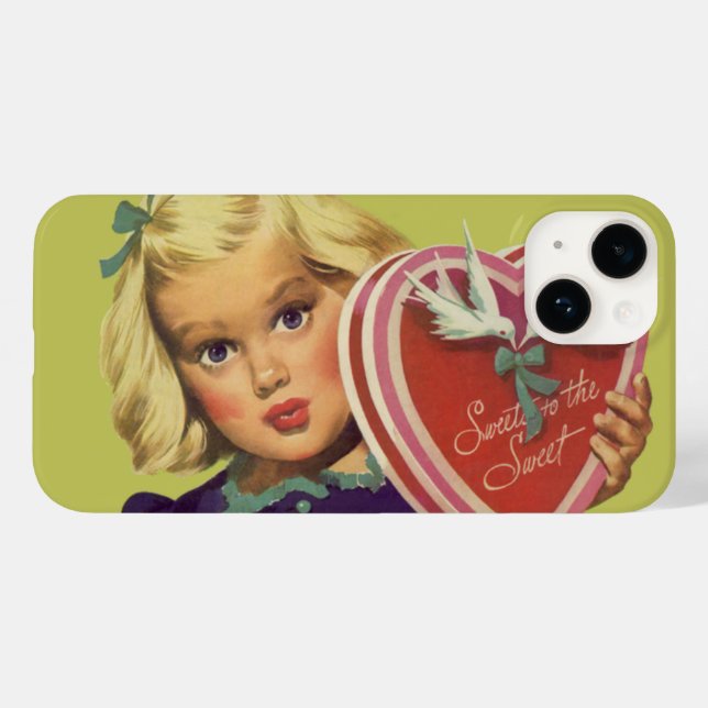 Retro söta Alla hjärtans dag, tjej med choklad (Baksida (horisontell))