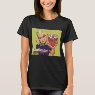 Retro söta Alla hjärtans dag, tjej med choklad T Shirt