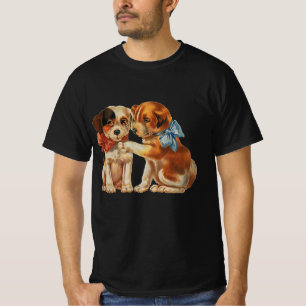 Retro söta Alla hjärtans dag-valentin, Två hundar T Shirt