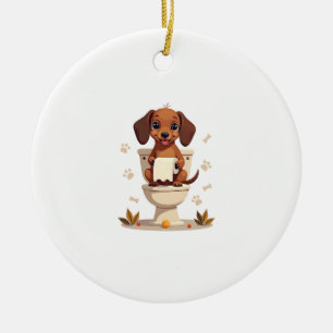 Retro söta dachshund på toalet serieteckning Badru Julgransprydnad Keramik